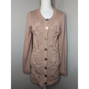 Ballet cottagecore Twelve by Twelve woven bow pastel pink button up cardigan M